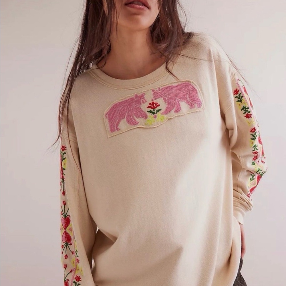 Free People We the Free All My Heart Embroidered Tee T-Shirt Size Small